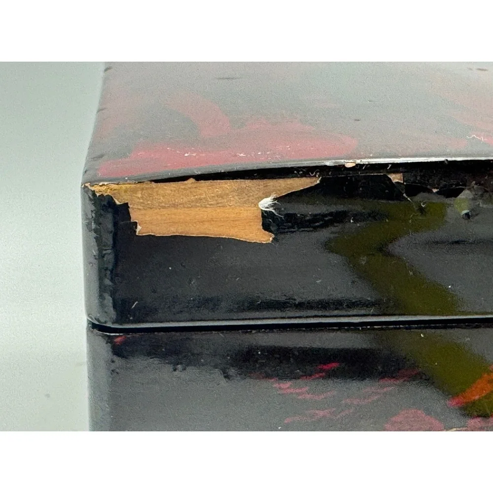 Vintage Japanese Black Red Lacquer Jewelry‎ & Music Box Mount Fuji Pagoda Footed